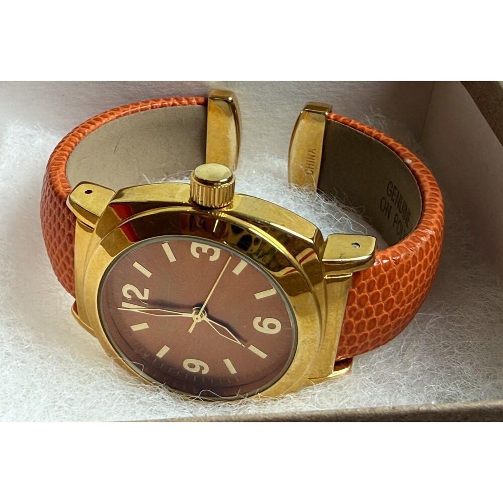 Joan Rivers Orange Gold Toned Wristwatch Adjustable Buckle Band Japan Movement